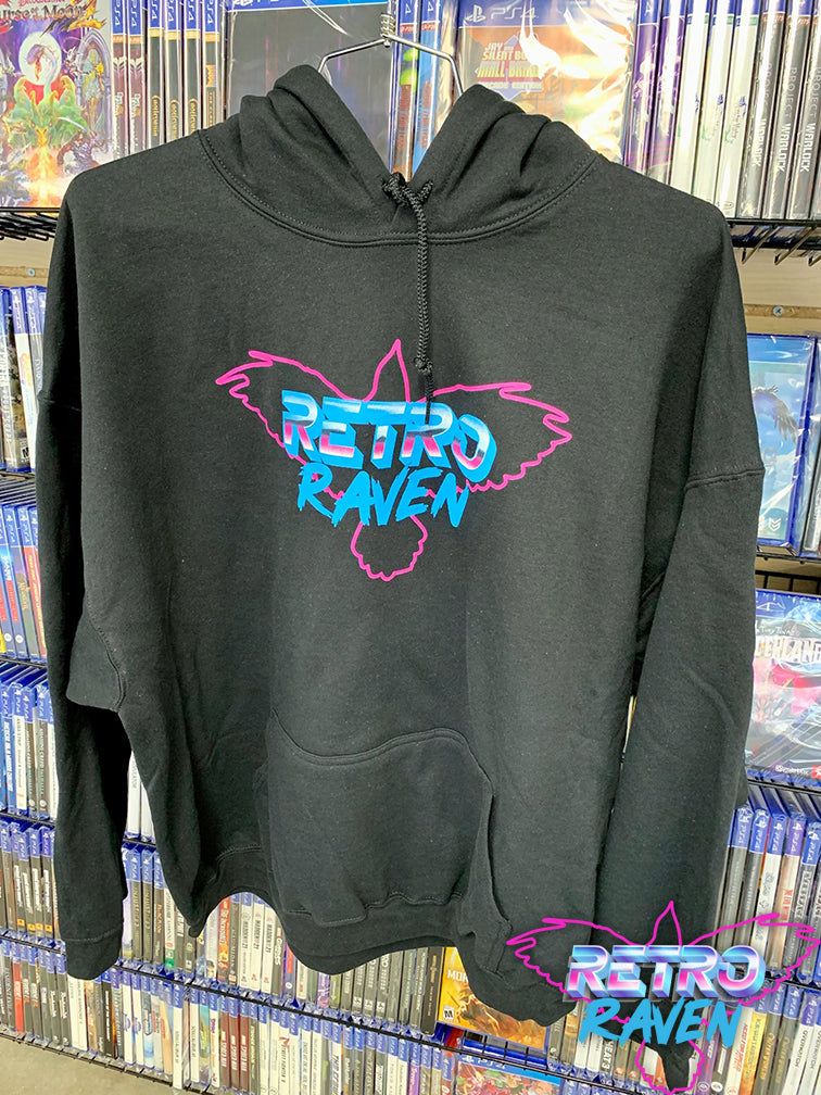 Black Retro Raven Hoodie w Color Logo Retro Raven Games