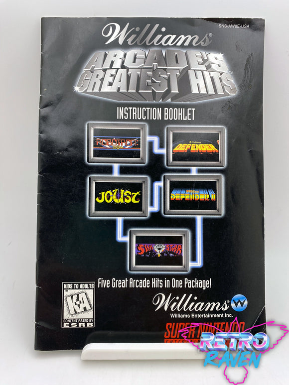 Williams Arcade's Greatest Hits - Super Nintendo Manual